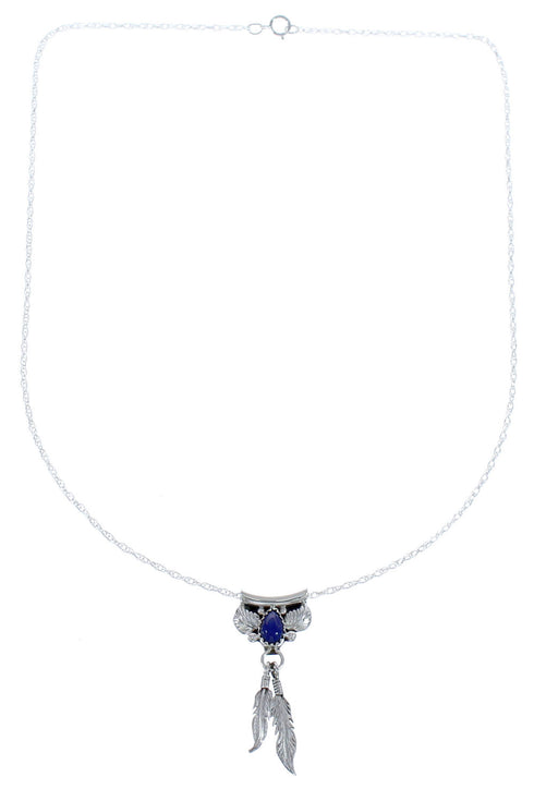 Lapis American Indian Sterling Silver Feather Chain Necklace RX119316