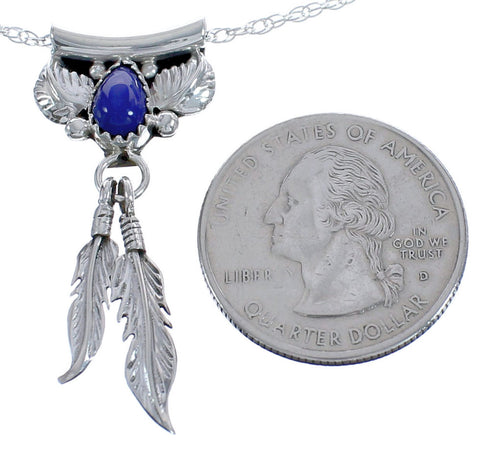 Lapis American Indian Sterling Silver Feather Chain Necklace RX119316