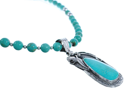Turquoise Authentic Sterling Silver Navajo Leaf Bead Necklace Set BX119080