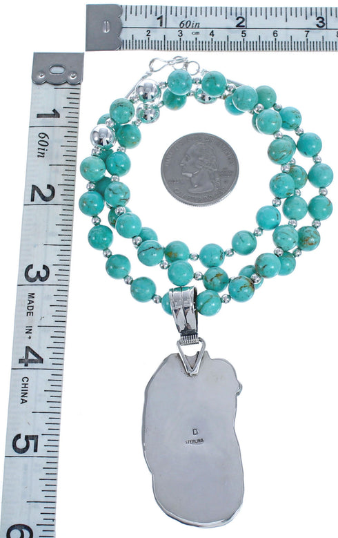Turquoise Authentic Sterling Silver Navajo Leaf Bead Necklace Set BX119080