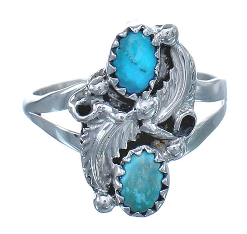 Turquoise Navajo Sterling Silver Leaf Ring Size 5-1/4 BX118972
