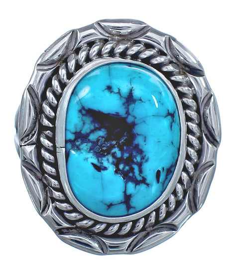 Authentic Sterling Silver Turquoise American Indian Ring Size 6-3/4 BX118992