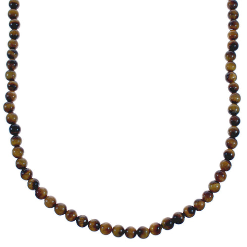 Genuine Sterling Silver And Tiger Eye Southwestern Bead Necklace BX119759