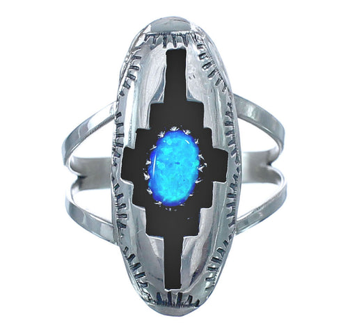 Blue Opal American Indian Sterling Silver Ring Size 5-1/4 BX119655