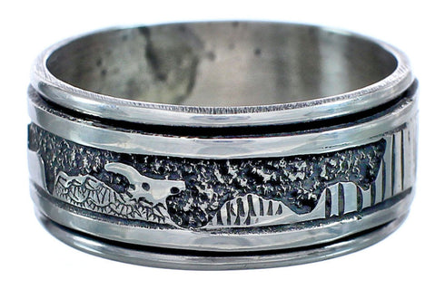 Native American Scenery Authentic Sterling Silver Spinner Ring Size 9-1/4 BX119665