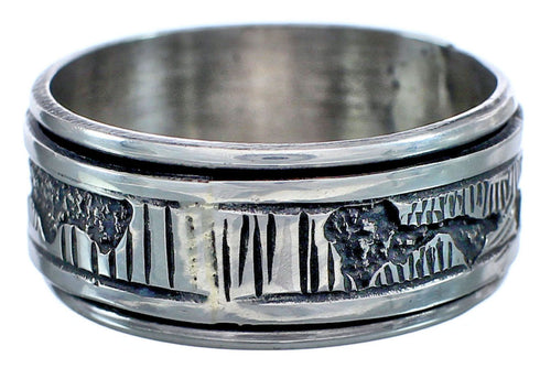 Native American Scenery Authentic Sterling Silver Spinner Ring Size 9-1/4 BX119665