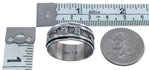 Native American Scenery Authentic Sterling Silver Spinner Ring Size 9-1/4 BX119665