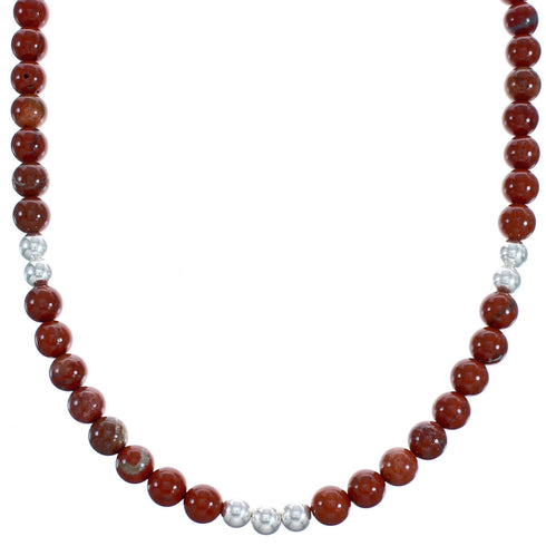 Authentic Sterling Silver Poppy Jasper Southwest Bead Necklace RX119202