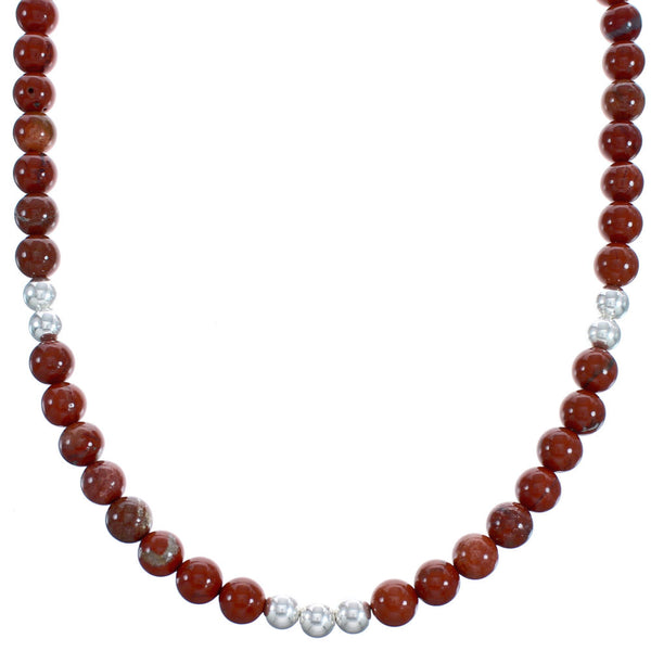 Authentic Sterling Silver Poppy Jasper Southwest Bead Necklace RX119202