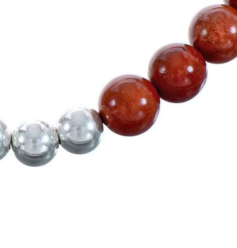 Authentic Sterling Silver Poppy Jasper Southwest Bead Necklace RX119202