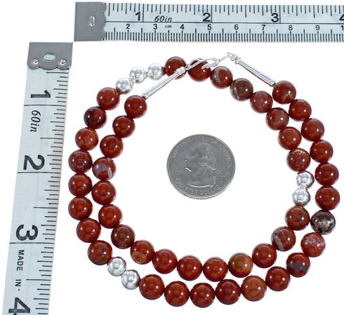 Authentic Sterling Silver Poppy Jasper Southwest Bead Necklace RX119202