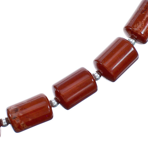 Southwest Authentic Sterling Silver Poppy Jasper Bead Necklace RX119207