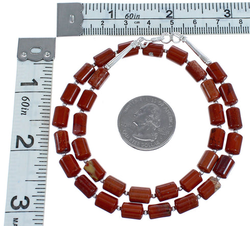 Southwest Authentic Sterling Silver Poppy Jasper Bead Necklace RX119207