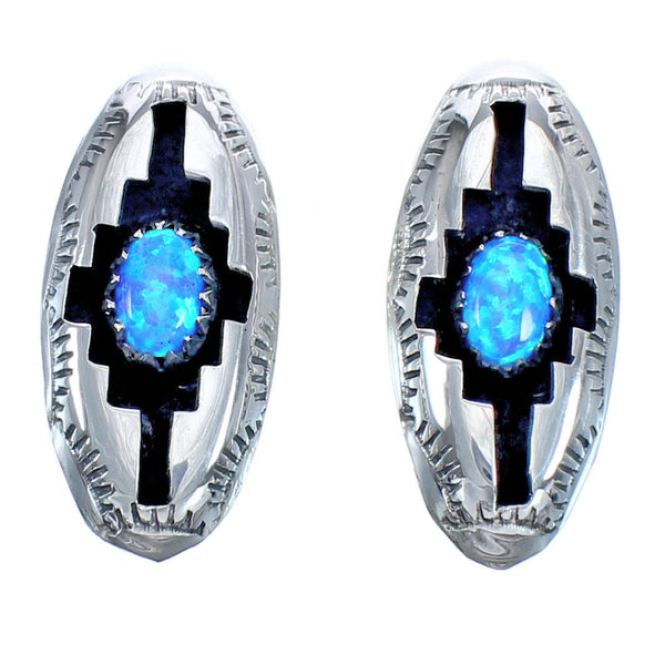 Navajo Indian Blue Opal Genuine Sterling Silver Post Earrings NX11523