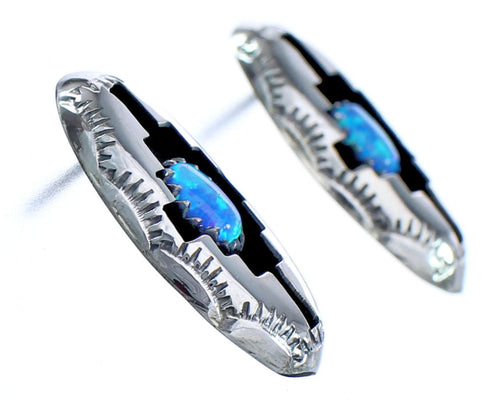 Navajo Indian Blue Opal Genuine Sterling Silver Post Earrings NX11523