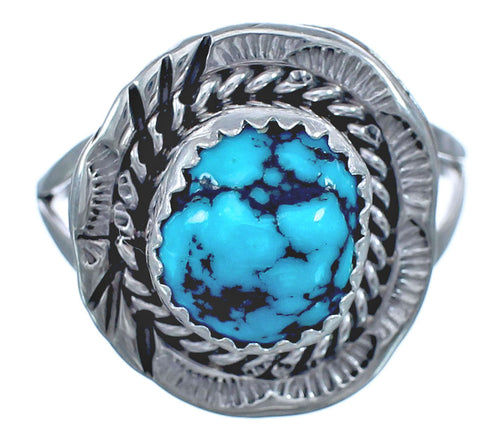American Indian Turquoise Genuine Sterling Silver Ring Size 7-3/4 BX119477