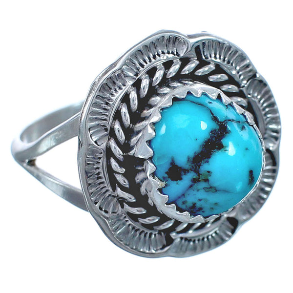 Turquoise Native American Twisted Sterling Silver Ring Size 7-3/4 BX119479