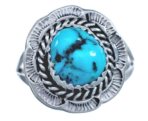 Turquoise Native American Twisted Sterling Silver Ring Size 7-3/4 BX119479