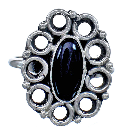 Native American Onyx Sterling Silver Ring Size 7-3/4 BX119489