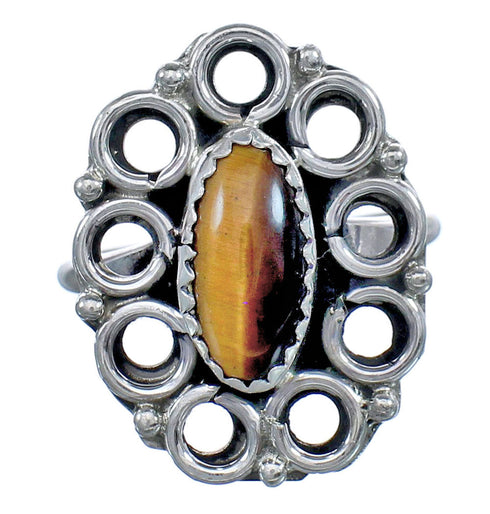 Tiger Eye Authentic Sterling Silver Navajo Ring Size 7-1/2 BX119492