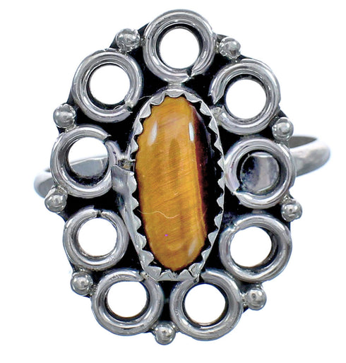 Tiger Eye Authentic Sterling Silver Native American Ring Size 9-1/2 BX119493
