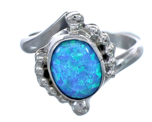 Native American Blue Opal Sterling Silver Ring Size 5-1/2 BX119499