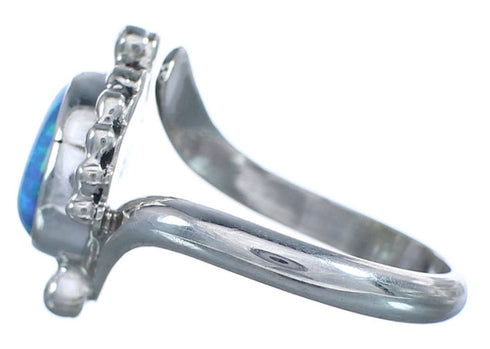 Native American Blue Opal Sterling Silver Ring Size 5-1/2 BX119499