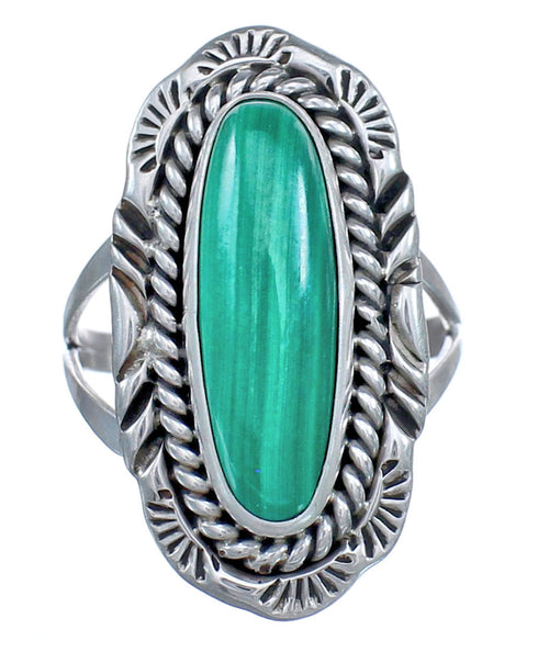 Twisted Sterling Silver Malachite Native American Ring Size 7-3/4 BX119531