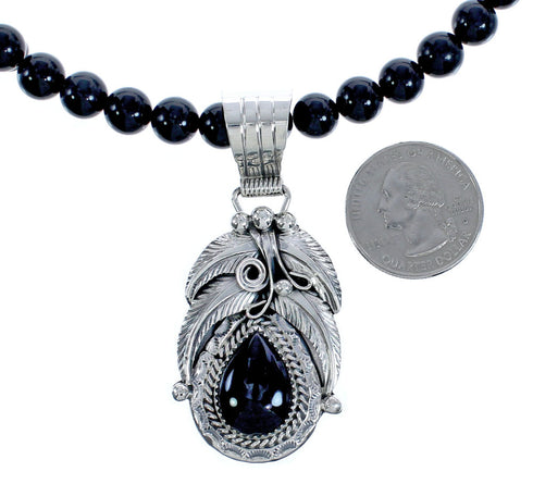 American Indian Onyx Authentic Sterling Silver Leaf Bead Necklace BX119117