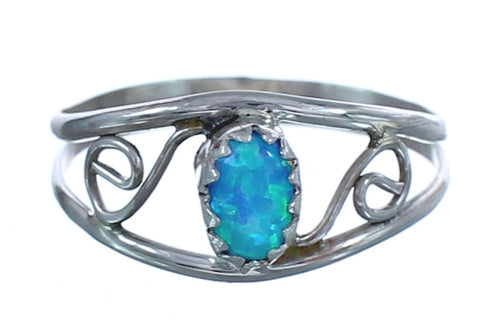 Sterling Silver American Indian Blue Opal Ring Size 4 BX119311