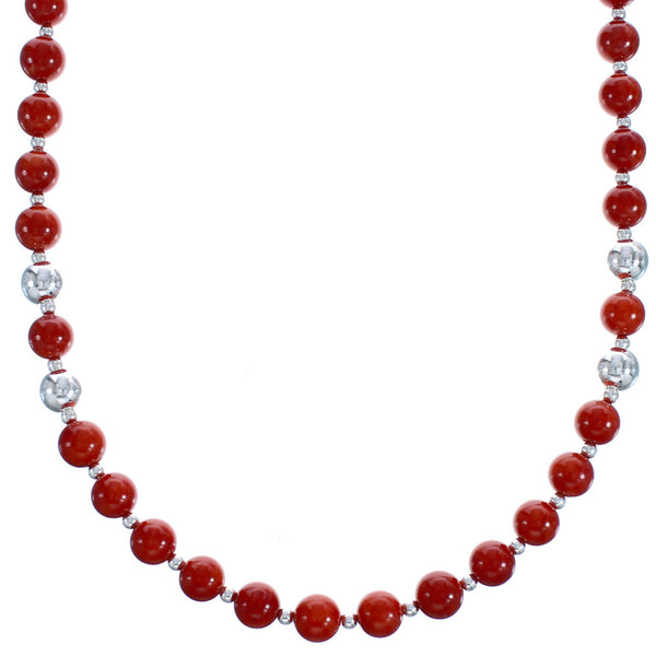 Southwestern Authentic Sterling Silver Coral Beaded Necklace BX120702