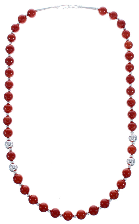 Southwestern Authentic Sterling Silver Coral Beaded Necklace BX120702