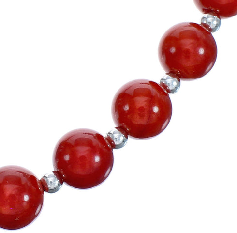 Southwestern Authentic Sterling Silver Coral Beaded Necklace BX120702