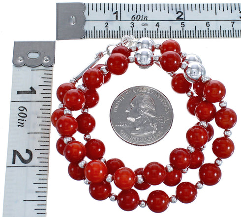 Southwestern Authentic Sterling Silver Coral Beaded Necklace BX120702