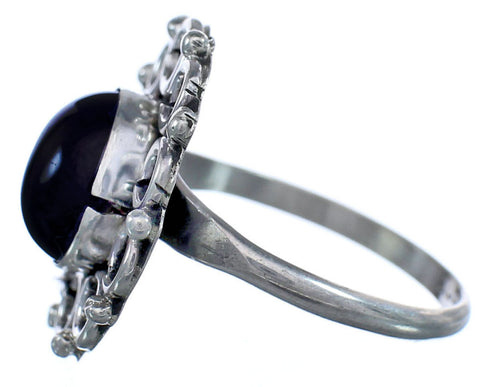 Onyx American Indian Sterling Silver Ring Size 7 BX119485