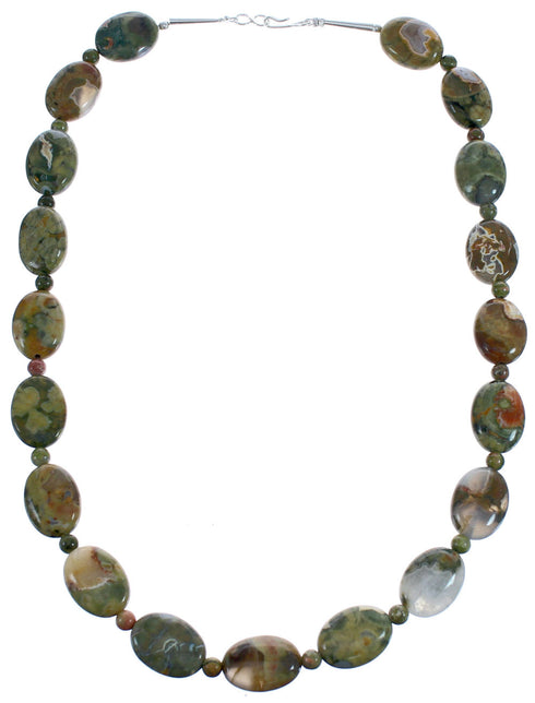 Southwest Sterling Silver Rhyolite Bead Necklace BX119716