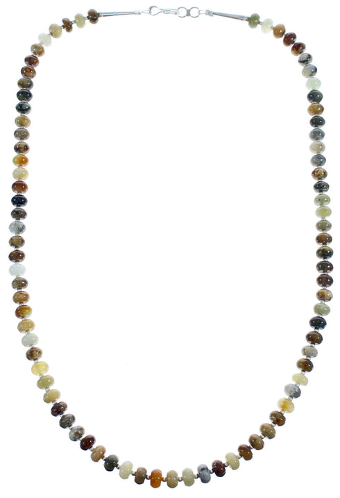 Southwest New Jade Crystal Sterling Silver Bead Necklace BX119918
