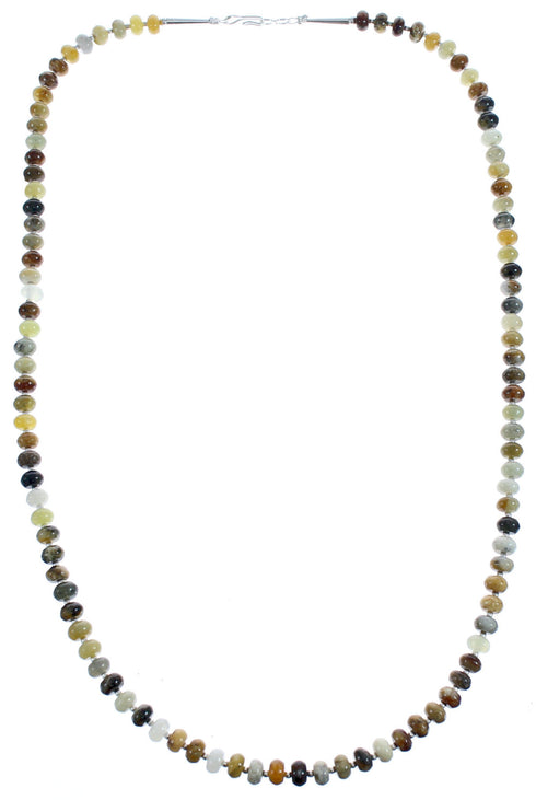 Authentic Southwest New Jade Crystal Bead Sterling Silver Necklace BX119919