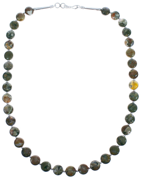 Green Jasper Sterling Silver Southwest Bead Necklace BX119920