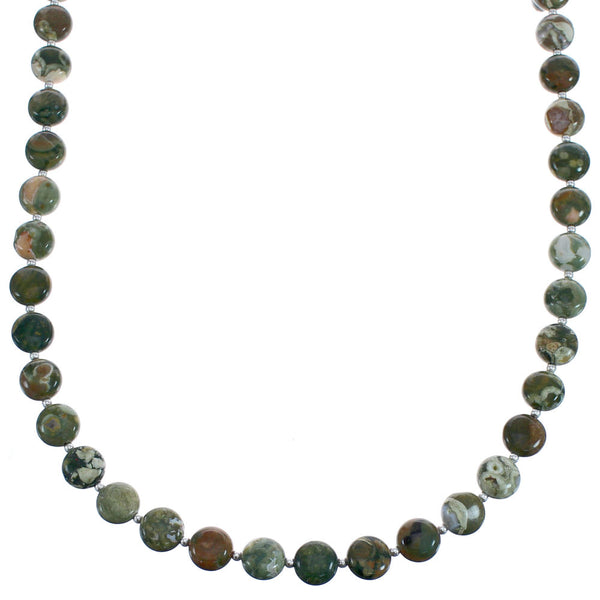 Sterling Silver Southwest Green Jasper Bead Necklace BX119921