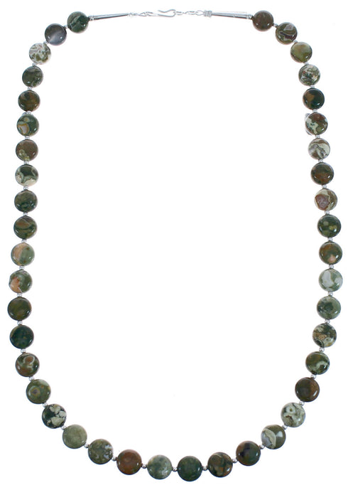 Sterling Silver Southwest Green Jasper Bead Necklace BX119921