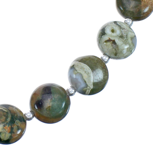 Sterling Silver Southwest Green Jasper Bead Necklace BX119921