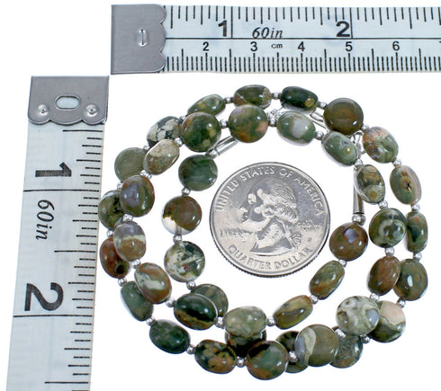 Sterling Silver Southwest Green Jasper Bead Necklace BX119921