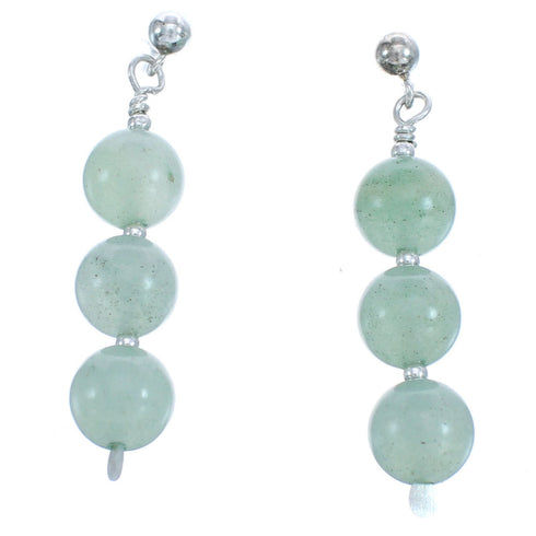 Sterling Silver Green Aventurine Bead Post Dangle Earrings BX120566