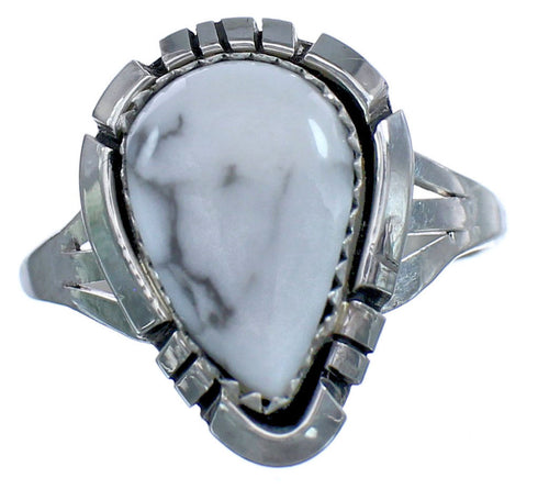 Sterling Silver American Indian Howlite Tear Drop Ring Size 6-1/4 BX120078