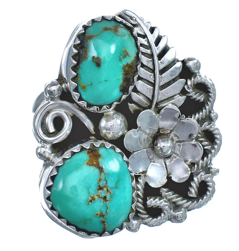 Navajo Turquoise Sterling Silver Flower And Leaf Ring Size 6-1/4 BX120085