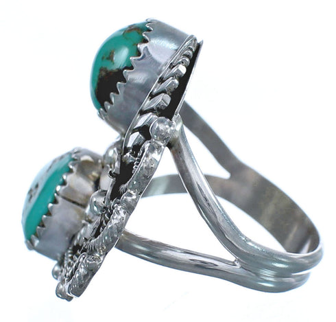 Navajo Turquoise Sterling Silver Flower And Leaf Ring Size 6-1/4 BX120085