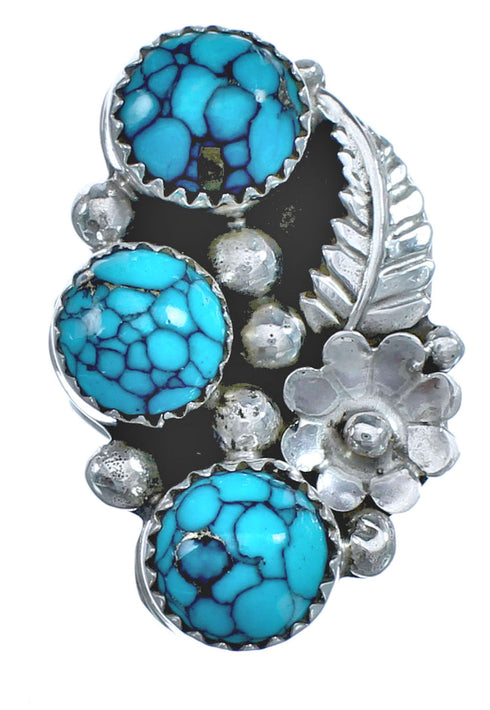 Sterling Silver Native American Turquoise Flower And Leaf Ring Size 6-1/4 BX120092