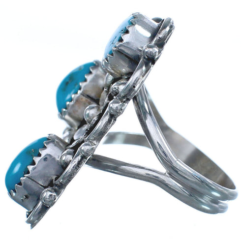 Authentic Sterling Silver Turquoise Flower Native American Ring Size 7-3/4 BX120094