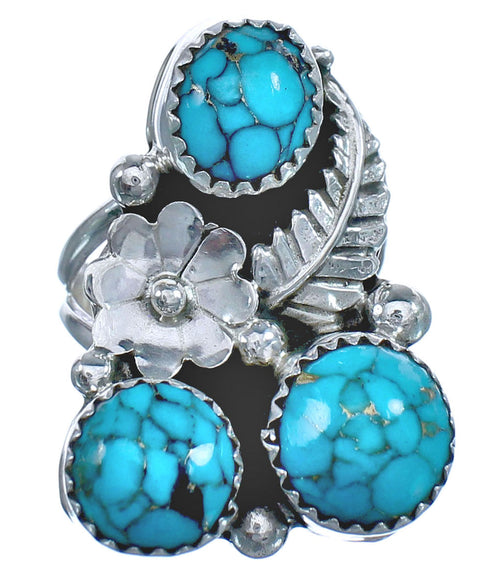 Authentic Sterling Silver Navajo Turquoise Leaf And Flower Ring Size 5-3/4 BX120095